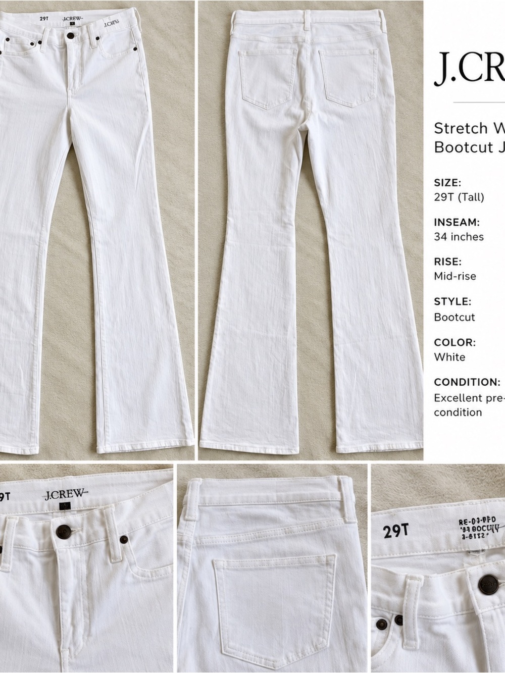 J. Crew White Stretch Bootcut Jeans Size 29